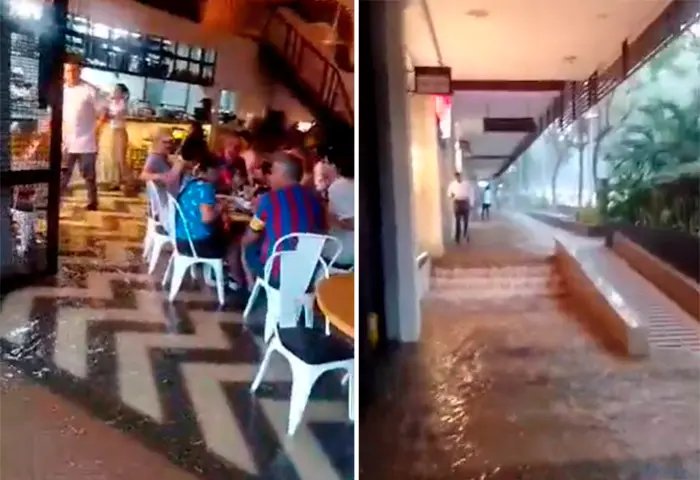 ENVIDEO I ¡Inaudito! En medio de la inundación comensales disfrutan como si nada en Santa Marta
