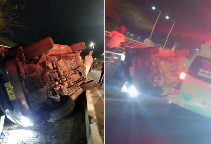 ENVIDEO: Resultaron ilesos ocupantes de camioneta que se volcó