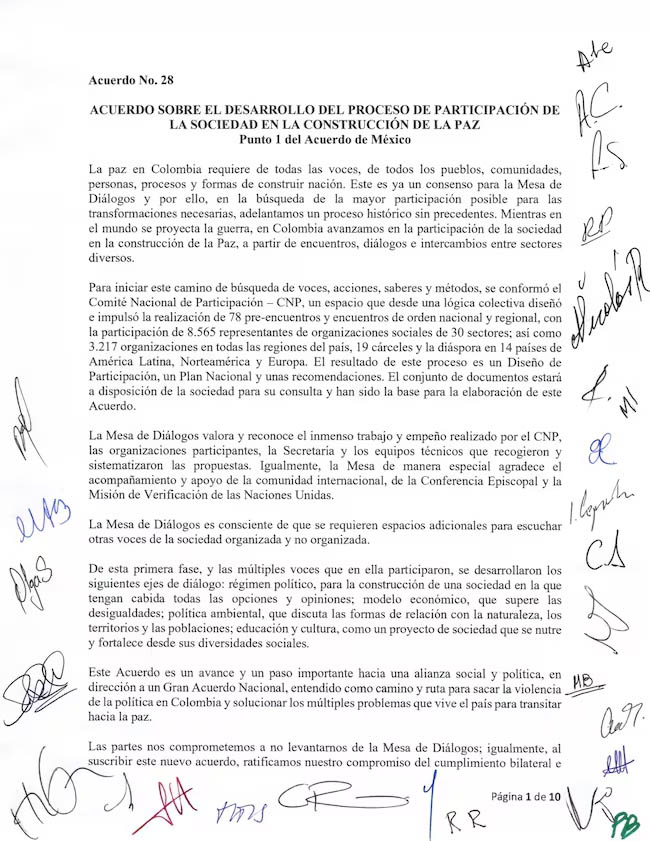 Gobierno y Eln firman primer punto para el Acuerdo de Paz